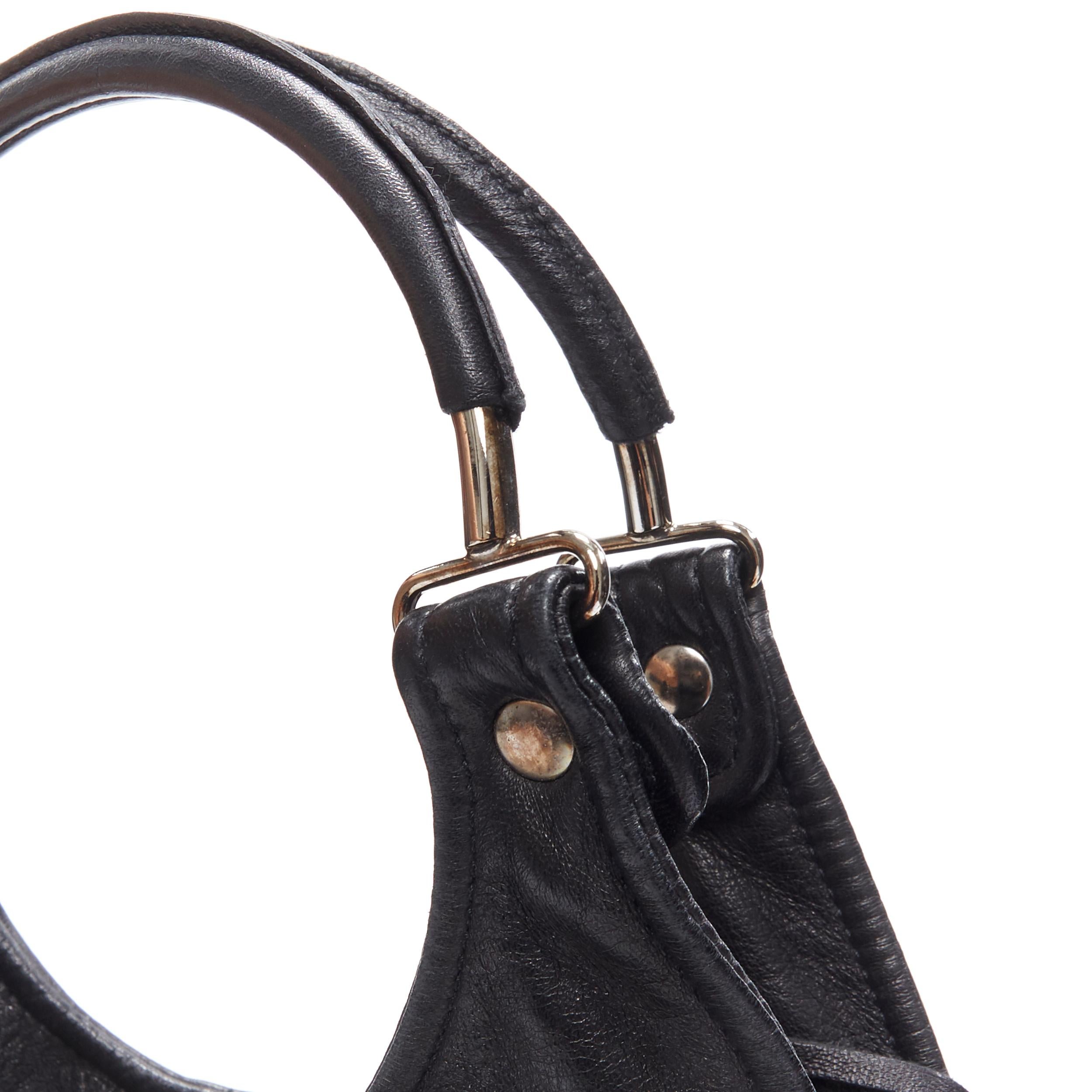 Women's BALENCIAGA Chevre Ring Handle black leather silver hardware moto hobo tote bag