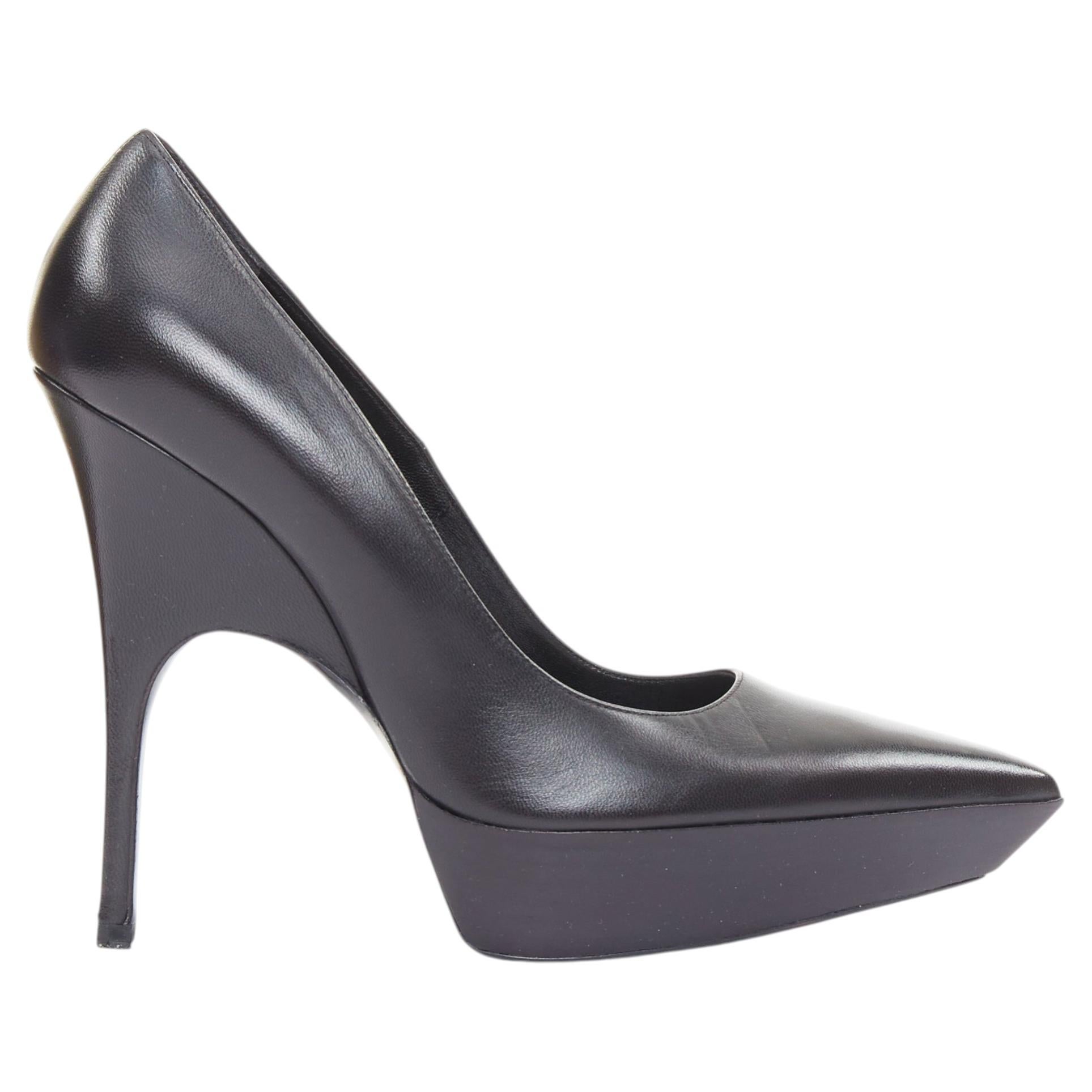 BALENCIAGA Brilliante noir escarpins à talons en cuir à plateforme sculptée EU37