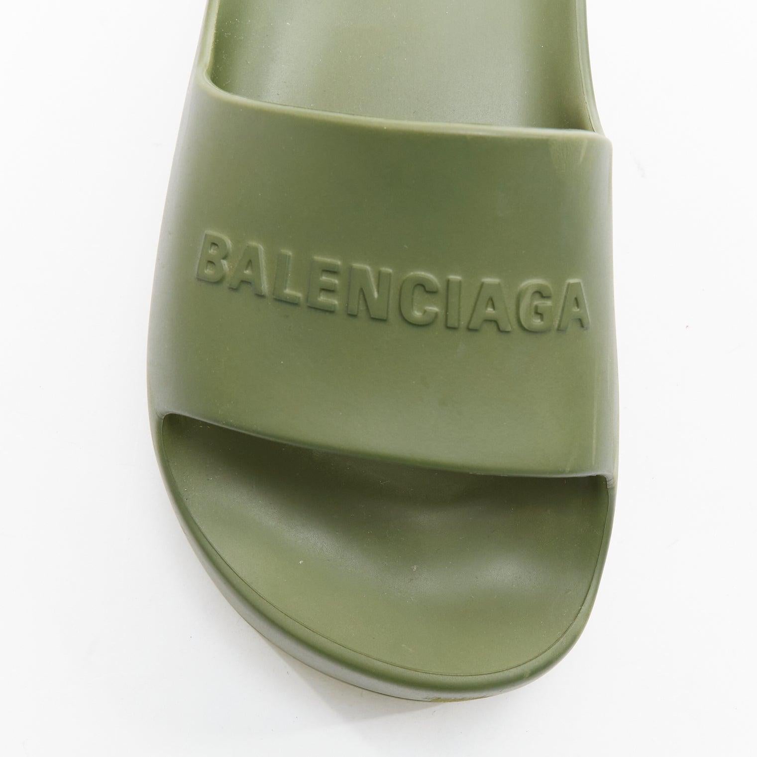 BALENCIAGA Chunky green debossed logo rubber platform pool slides EU36 For Sale 1