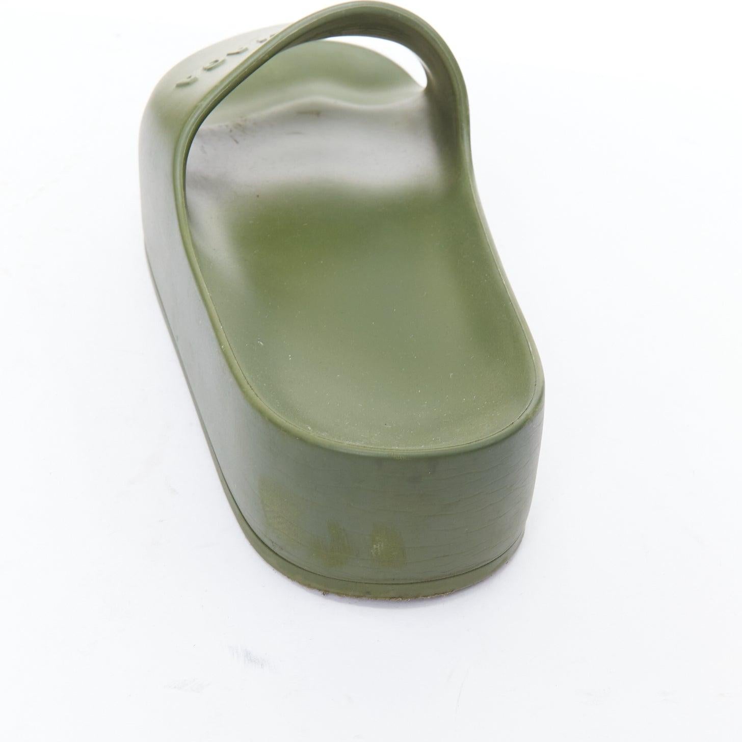 BALENCIAGA Chunky green debossed logo rubber platform pool slides EU36 For Sale 3