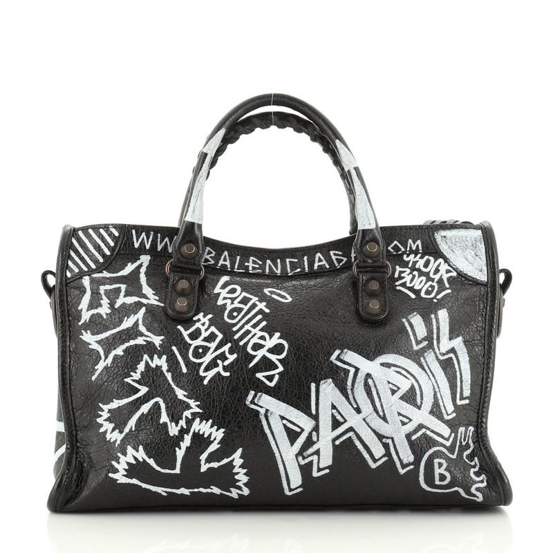 Balenciaga  City Address Graffiti Classic Studs Bag Leather Small In Good Condition In NY, NY