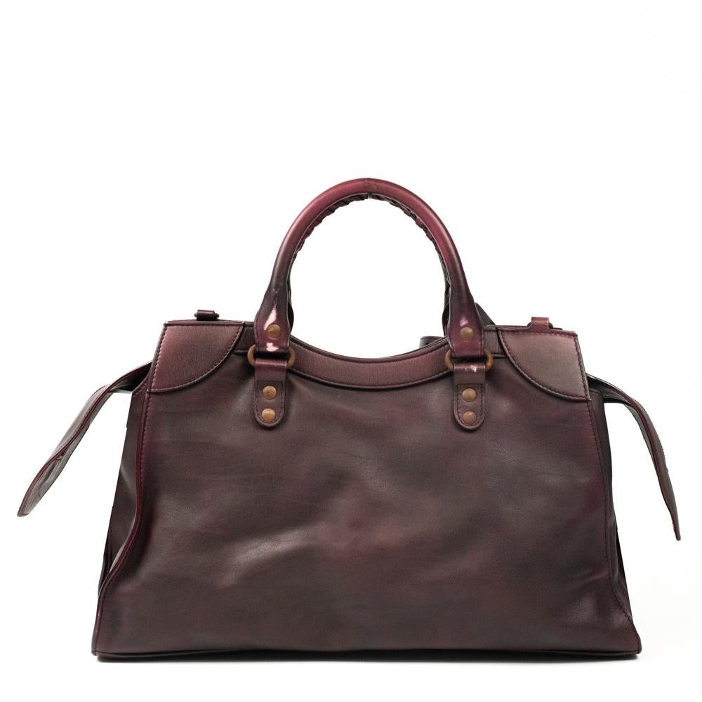 Balenciaga, City Bag in burgundy leather In Good Condition In Clichy, FR
