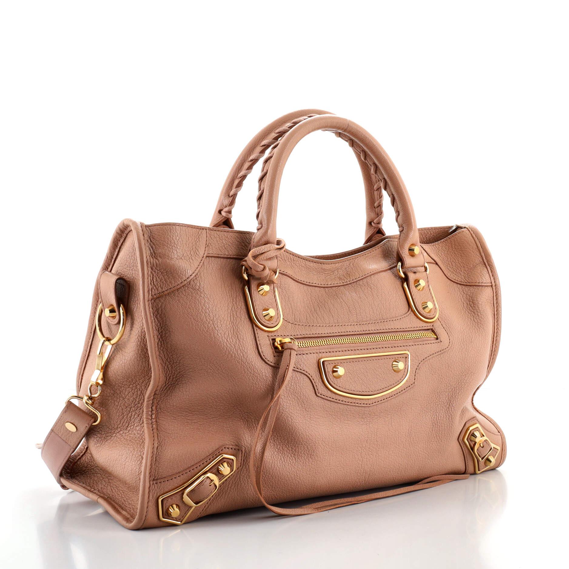 Brown Balenciaga City Classic Metallic Edge Bag Leather Medium