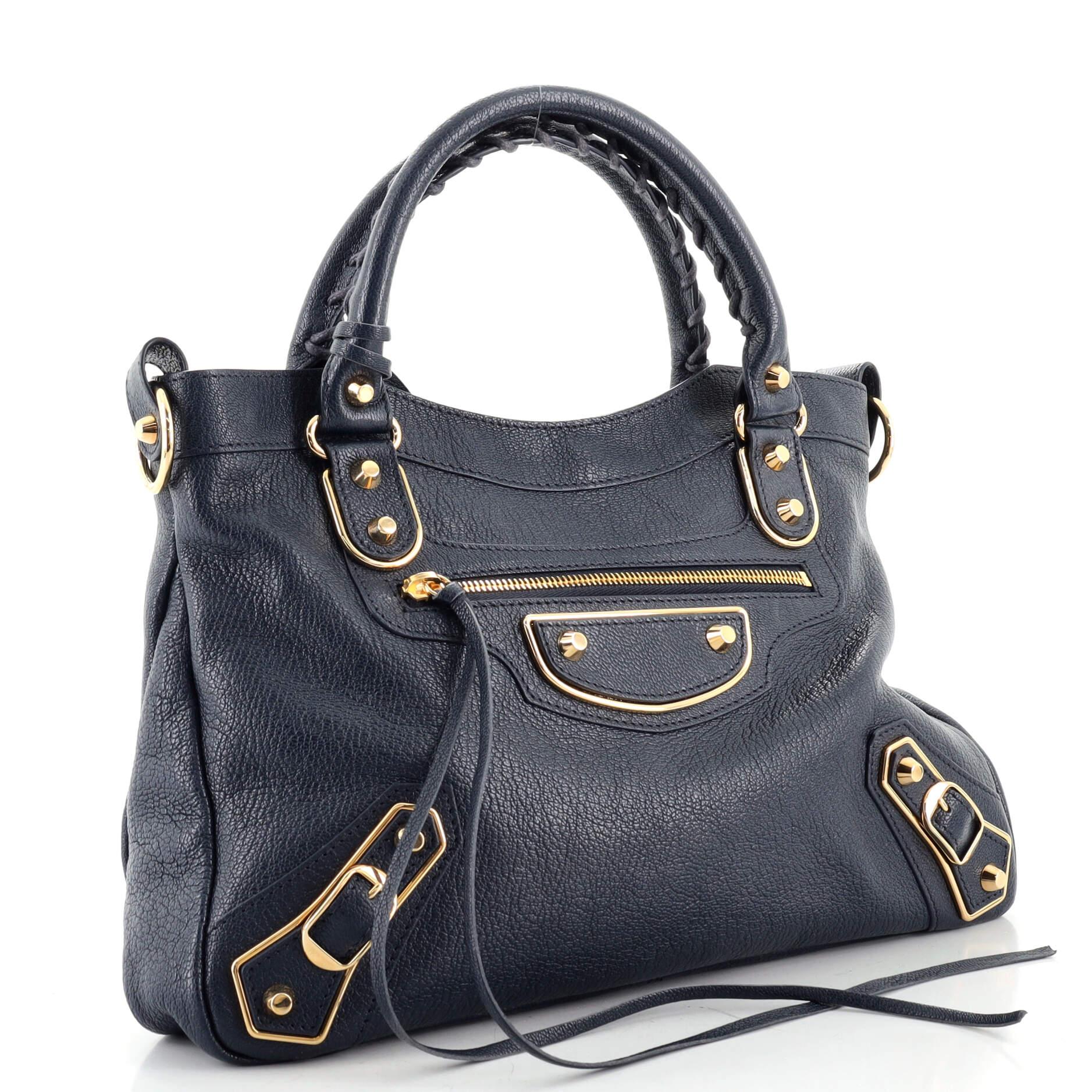 Black Balenciaga City Classic Metallic Edge Bag Leather Small