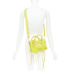 BALENCIAGA City Classic Mini neon yellow scaled leather motocross bag