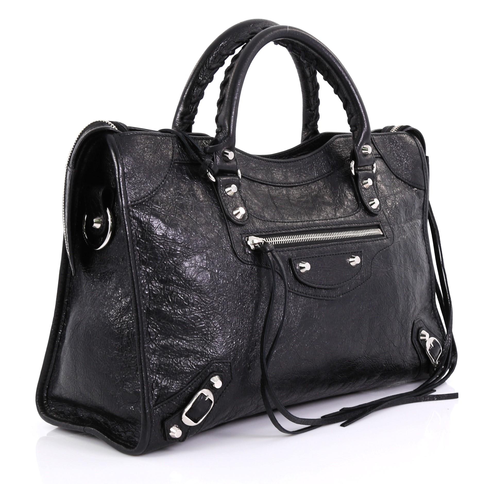 Black Balenciaga City Classic Studs Bag Leather Medium