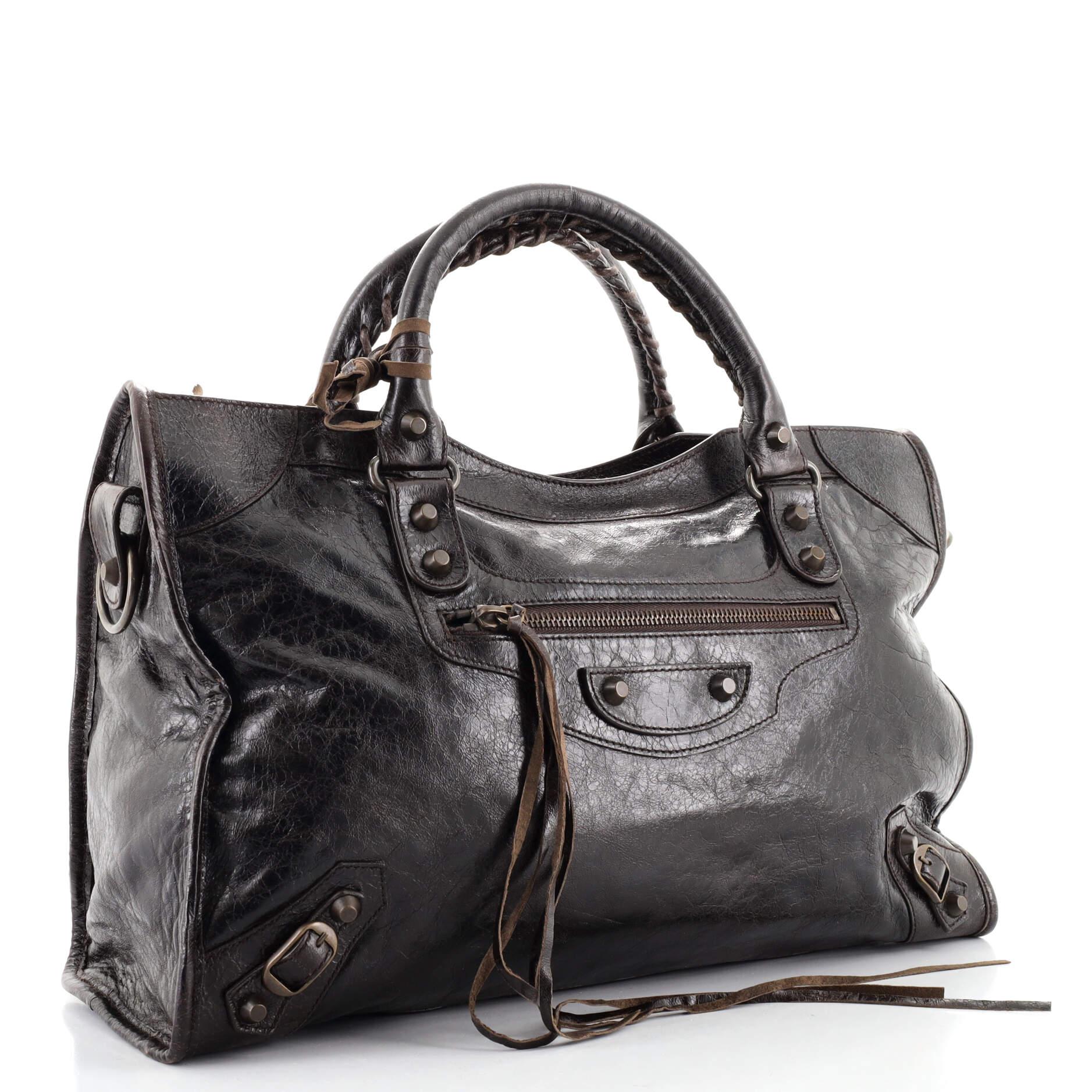 Black Balenciaga City Classic Studs Bag Leather Medium