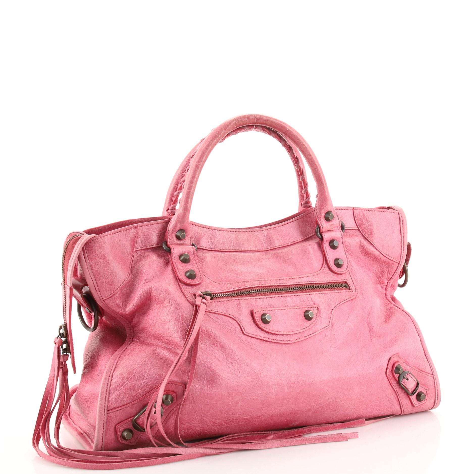 Pink Balenciaga City Classic Studs Bag Leather Medium