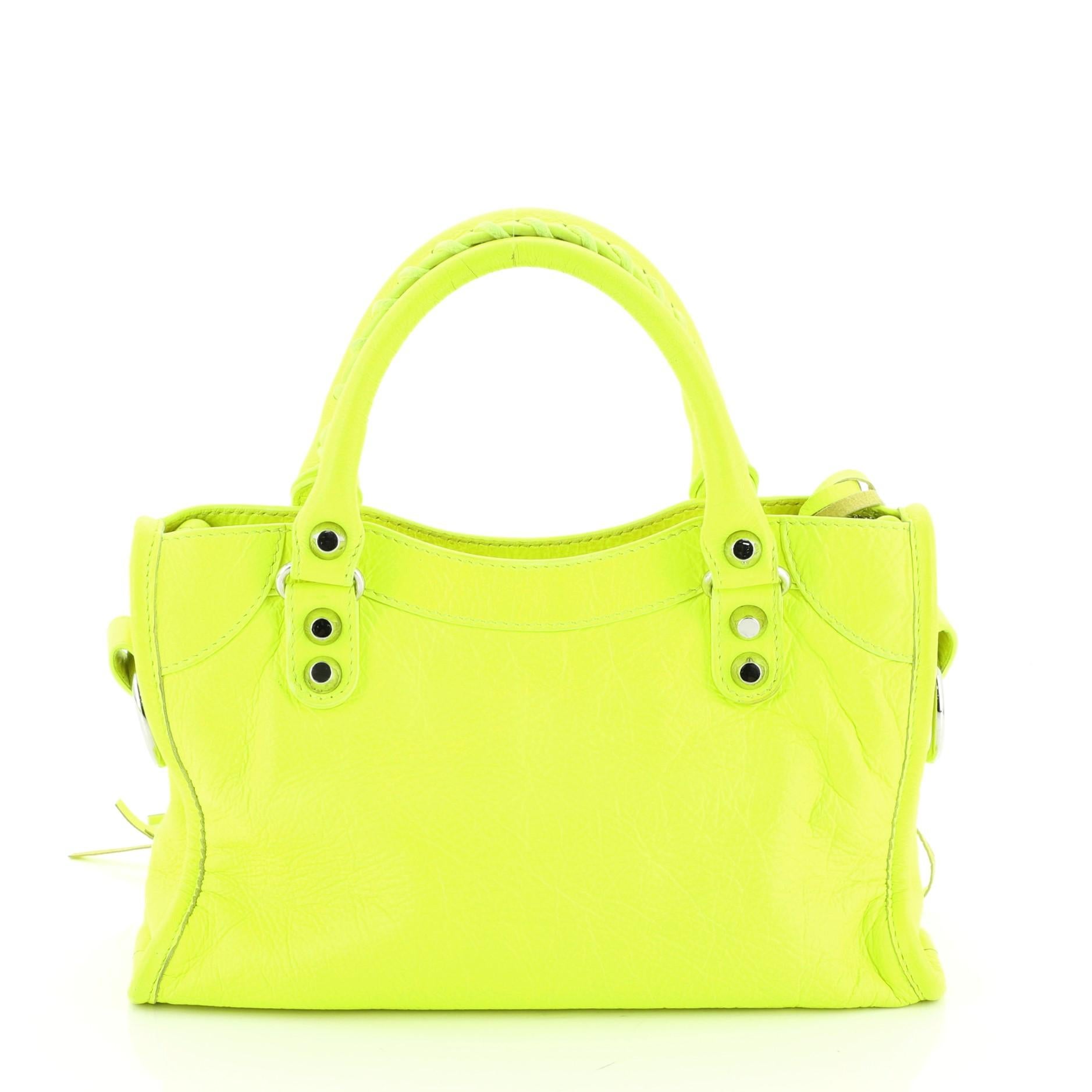 Yellow Balenciaga City Classic Studs Bag Leather Mini
