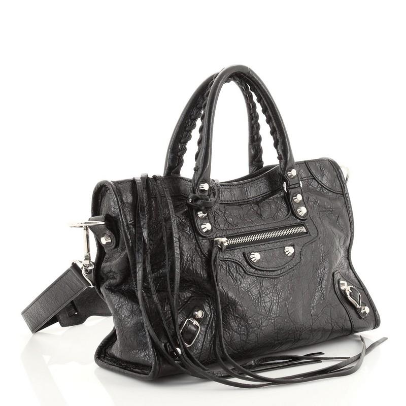 Black Balenciaga City Classic Studs Bag Leather Small