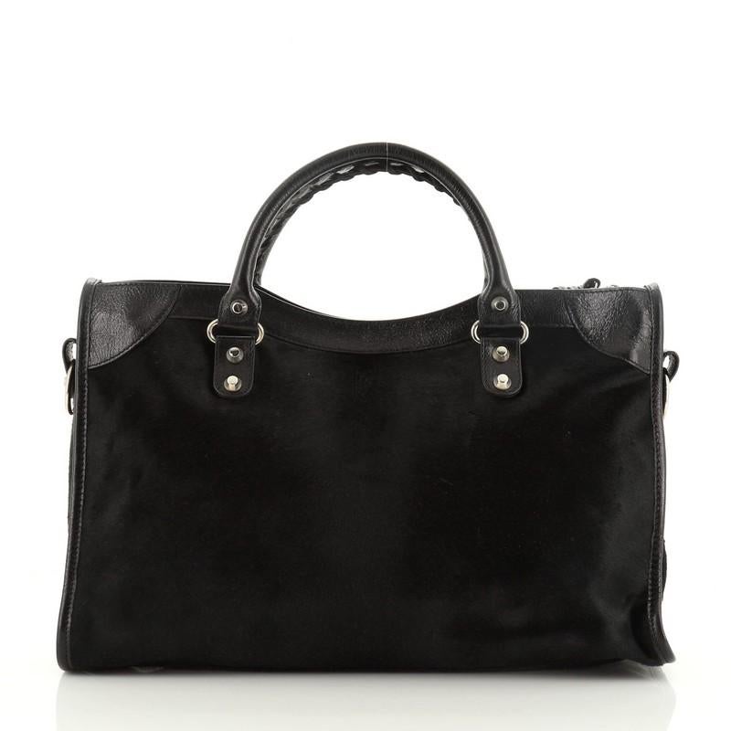 Noir Balenciaga City Classic Studs Bag Pony Hair Medium