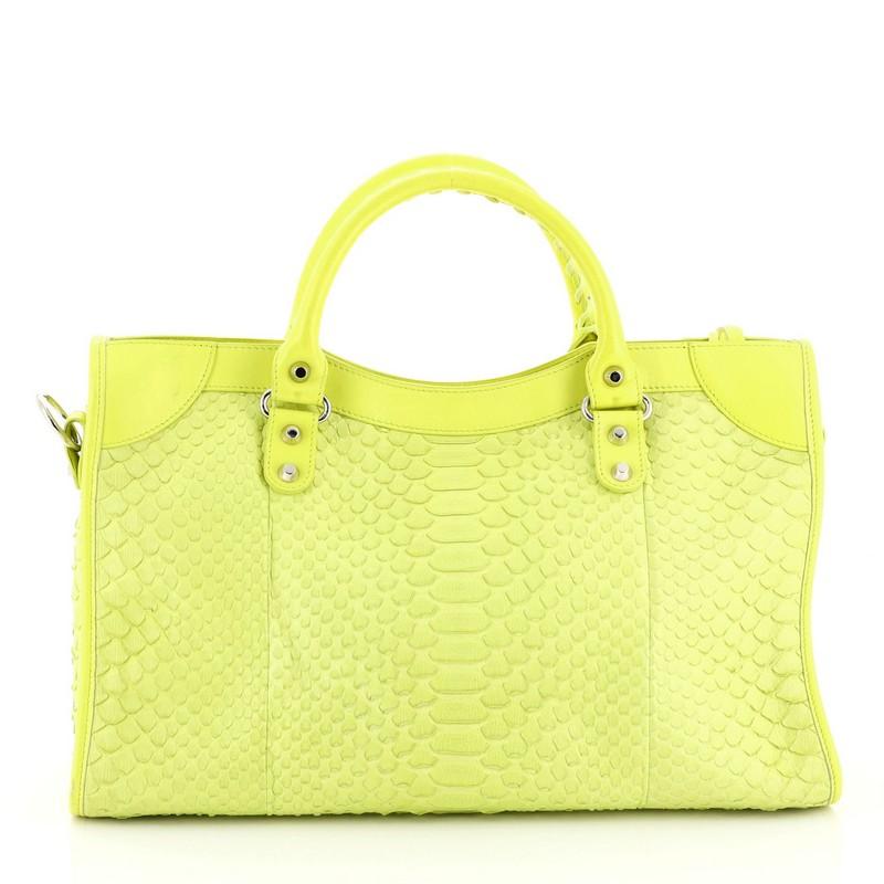 Yellow Balenciaga City Classic Studs Bag Python Medium