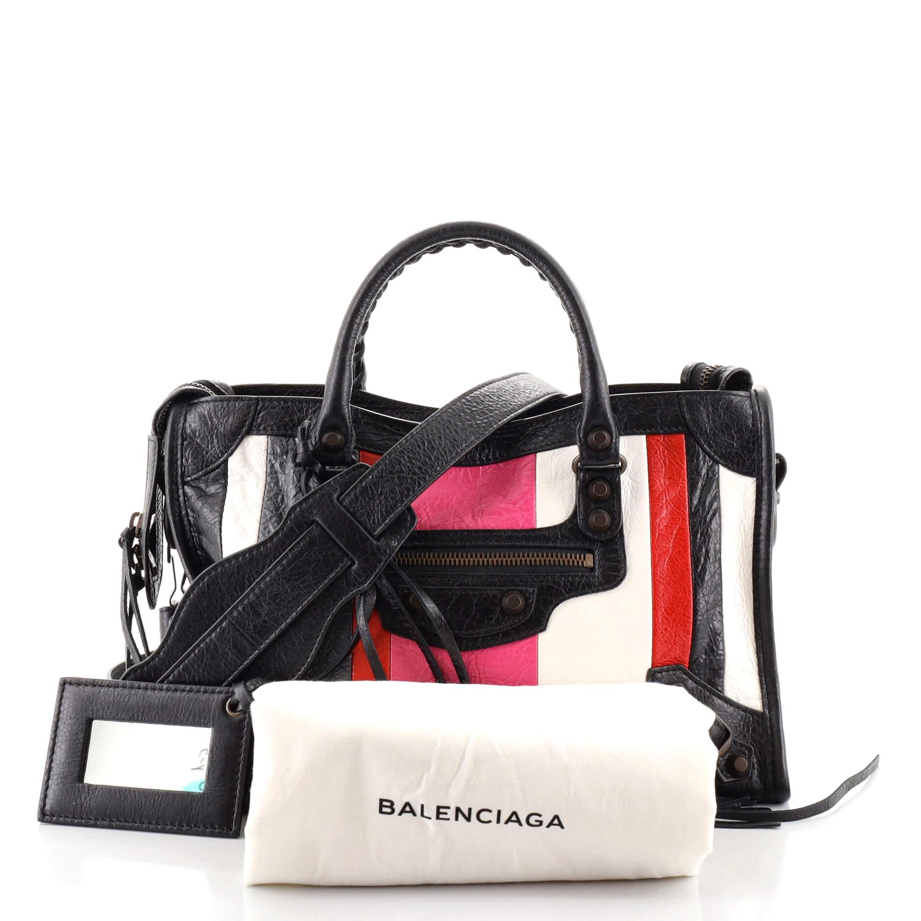 Balenciaga City Classic Studs Bag Striped Leather Small at 1stDibs