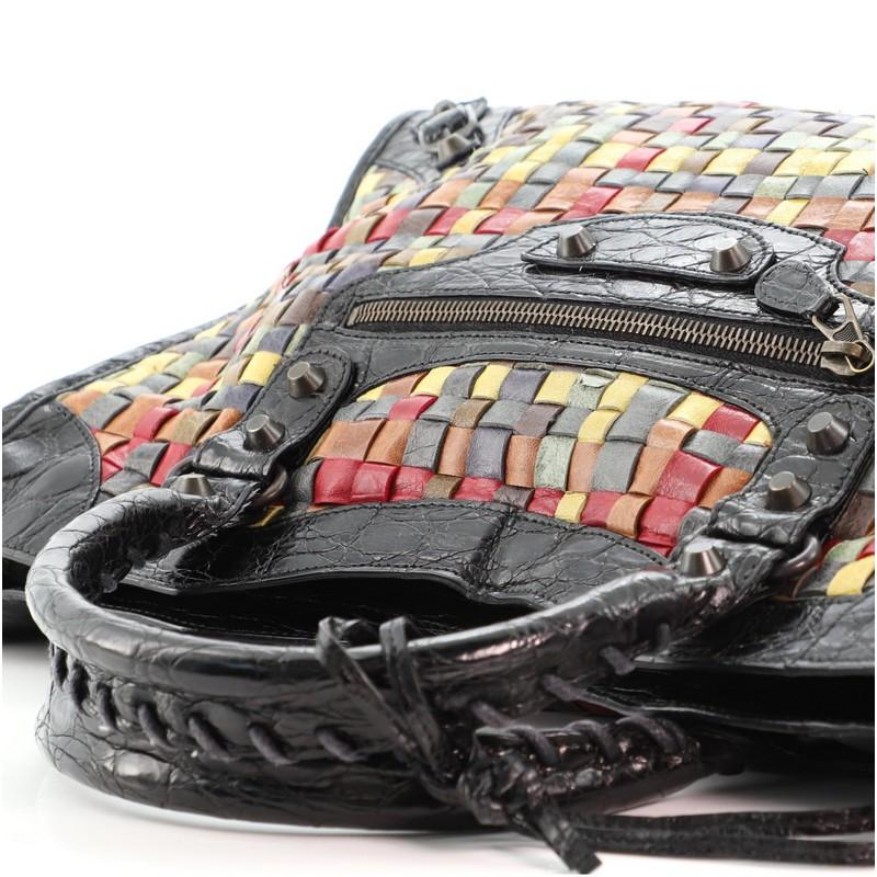 Women's or Men's Balenciaga City Classic Studs Bag Woven Crocodile Embossed Leather Medium