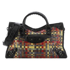 Balenciaga City Classic Nieten Tasche gewebtes Krokodil geprägtes Leder Medium