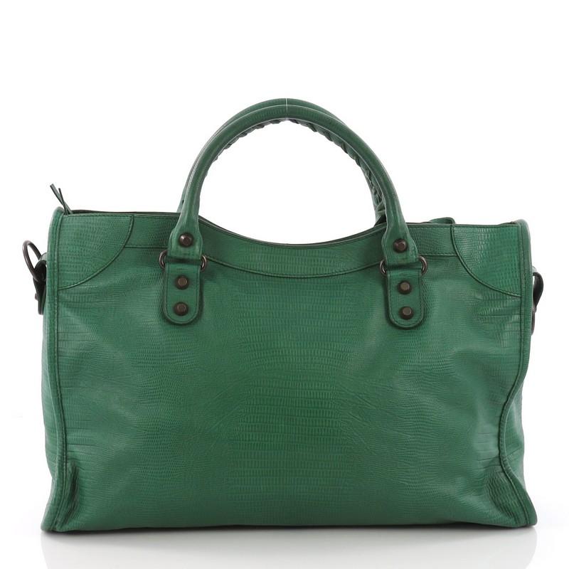 Balenciaga City Classic Studs Handbag Lizard Embossed Leather Medium In Good Condition In NY, NY