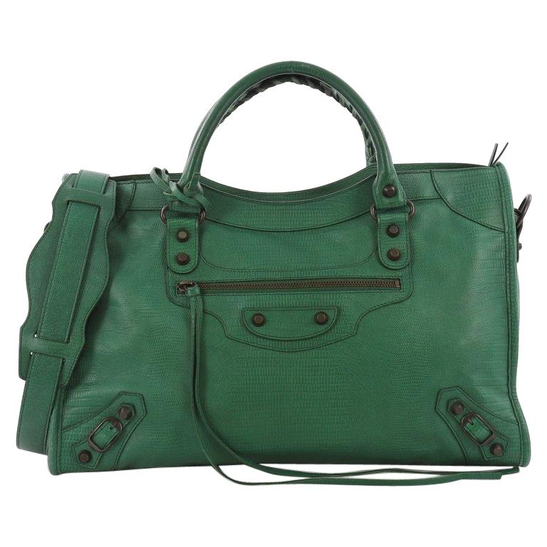 Balenciaga City Classic Studs Handbag Lizard Embossed Leather Medium