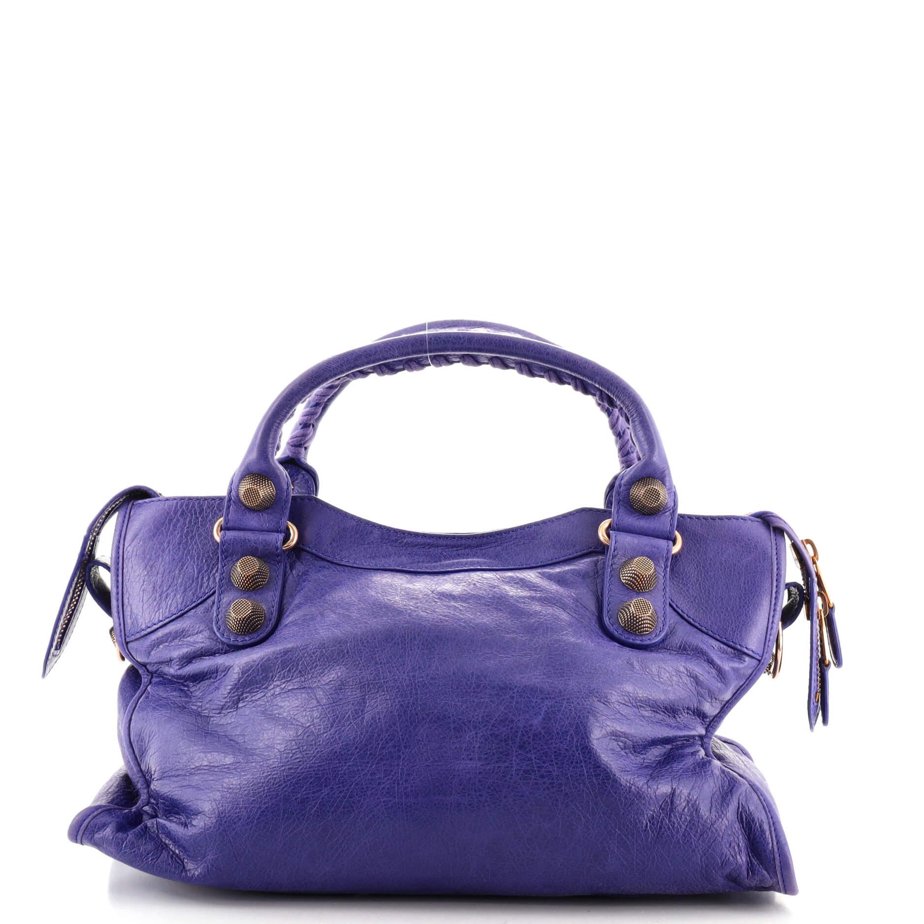 Purple Balenciaga City Giant Studs Bag Leather Medium