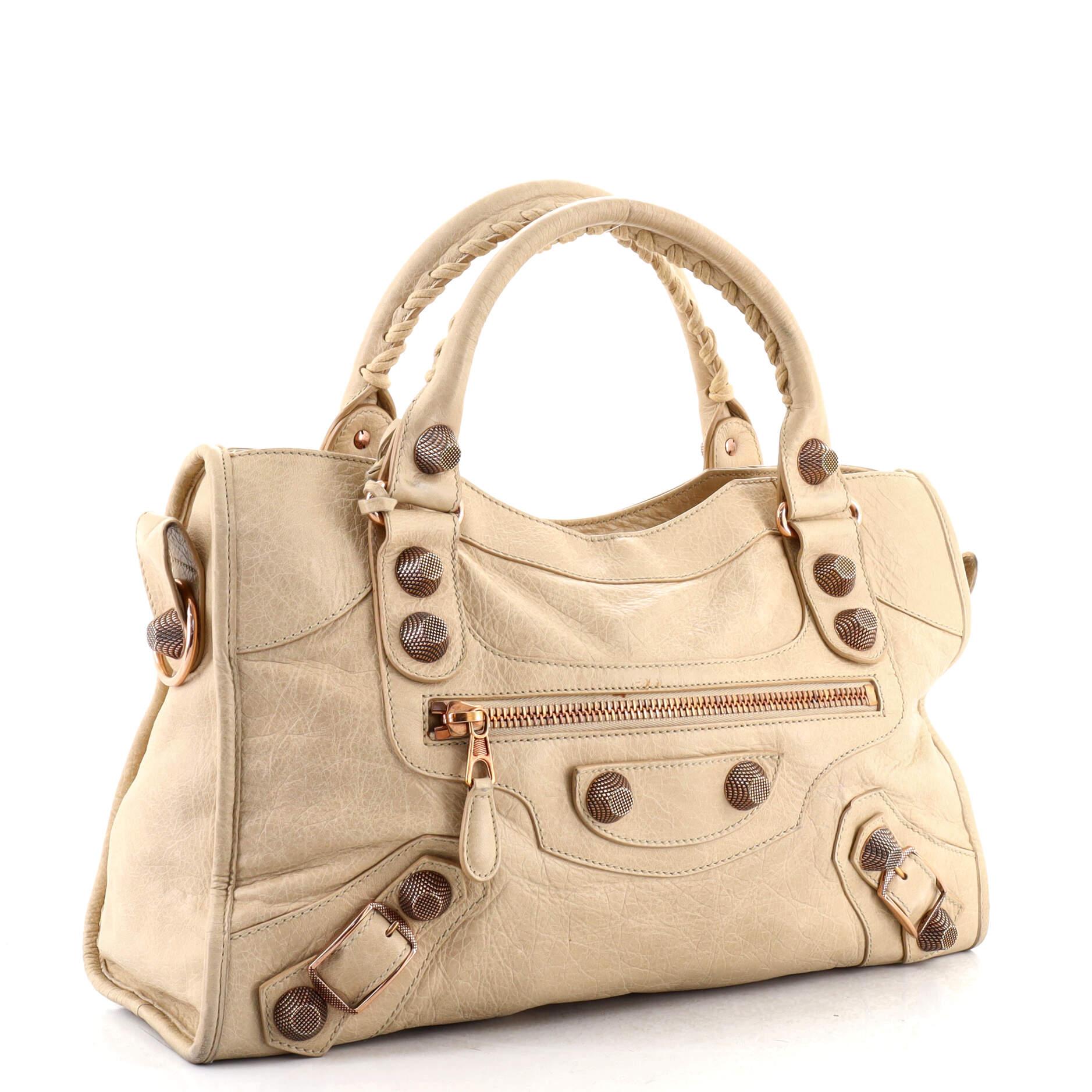 Balenciaga City Giant Nietentasche aus Leder Medium (Beige)