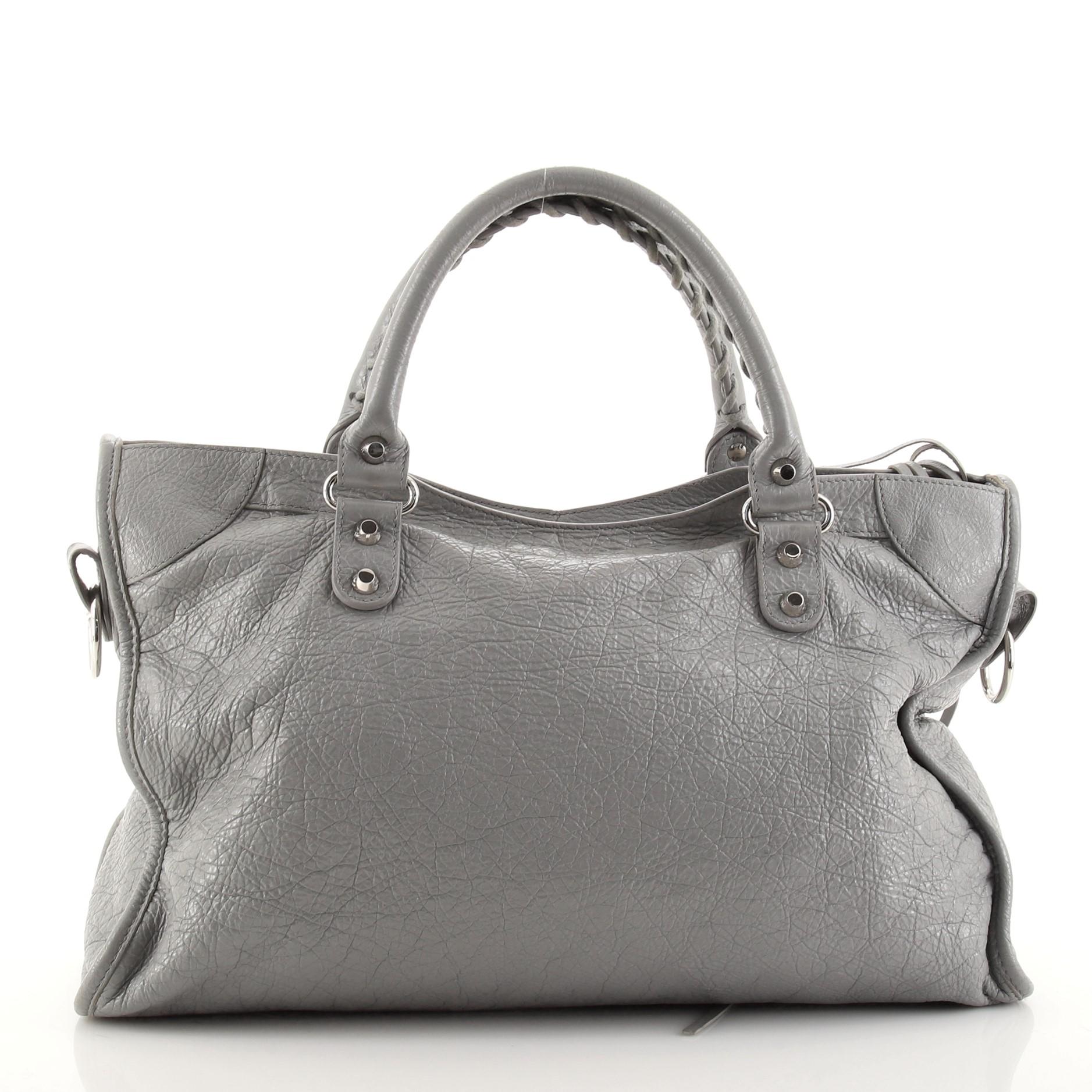 Gray Balenciaga City Giant Studs Bag Leather Medium