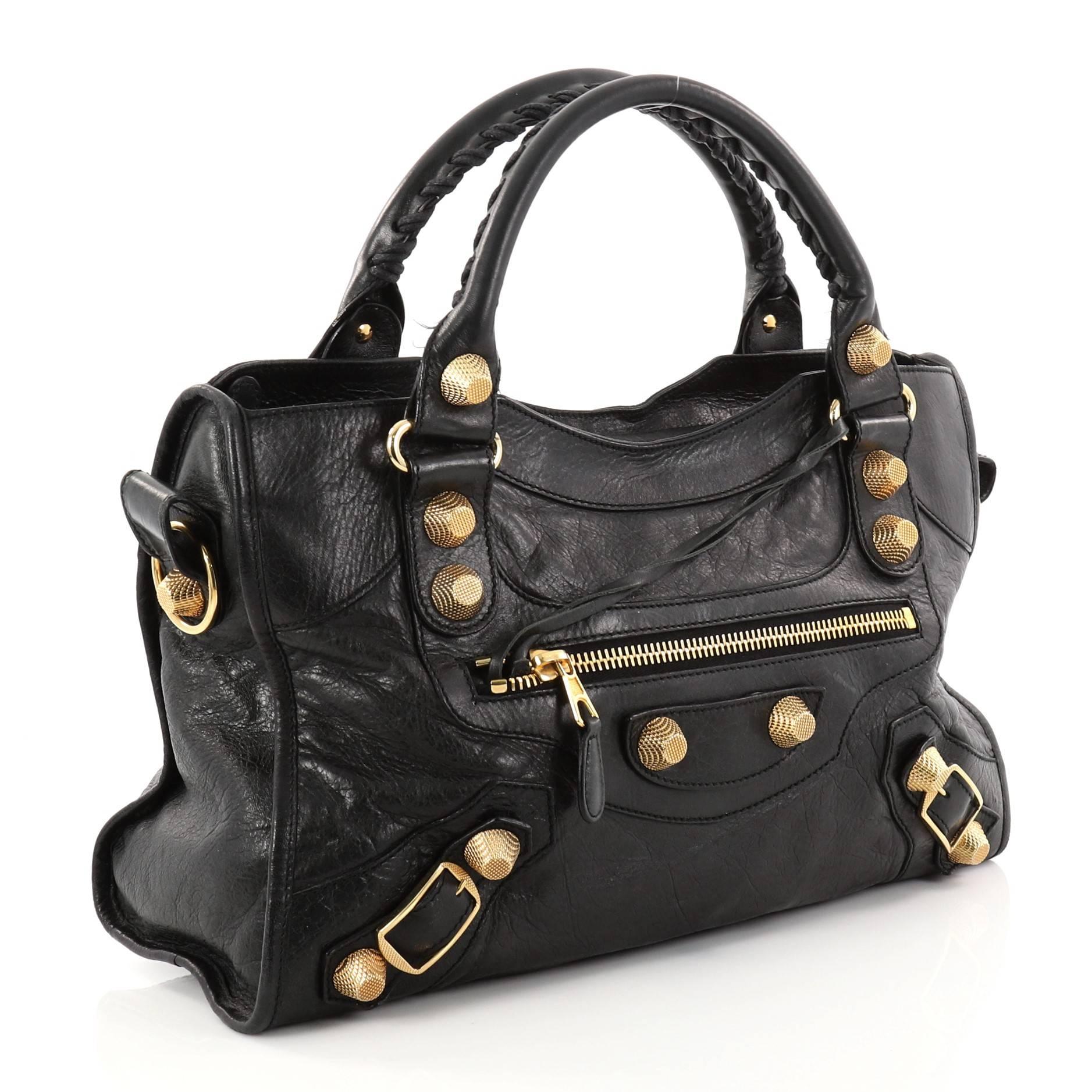 Black Balenciaga City Giant Studs Handbag Leather Medium