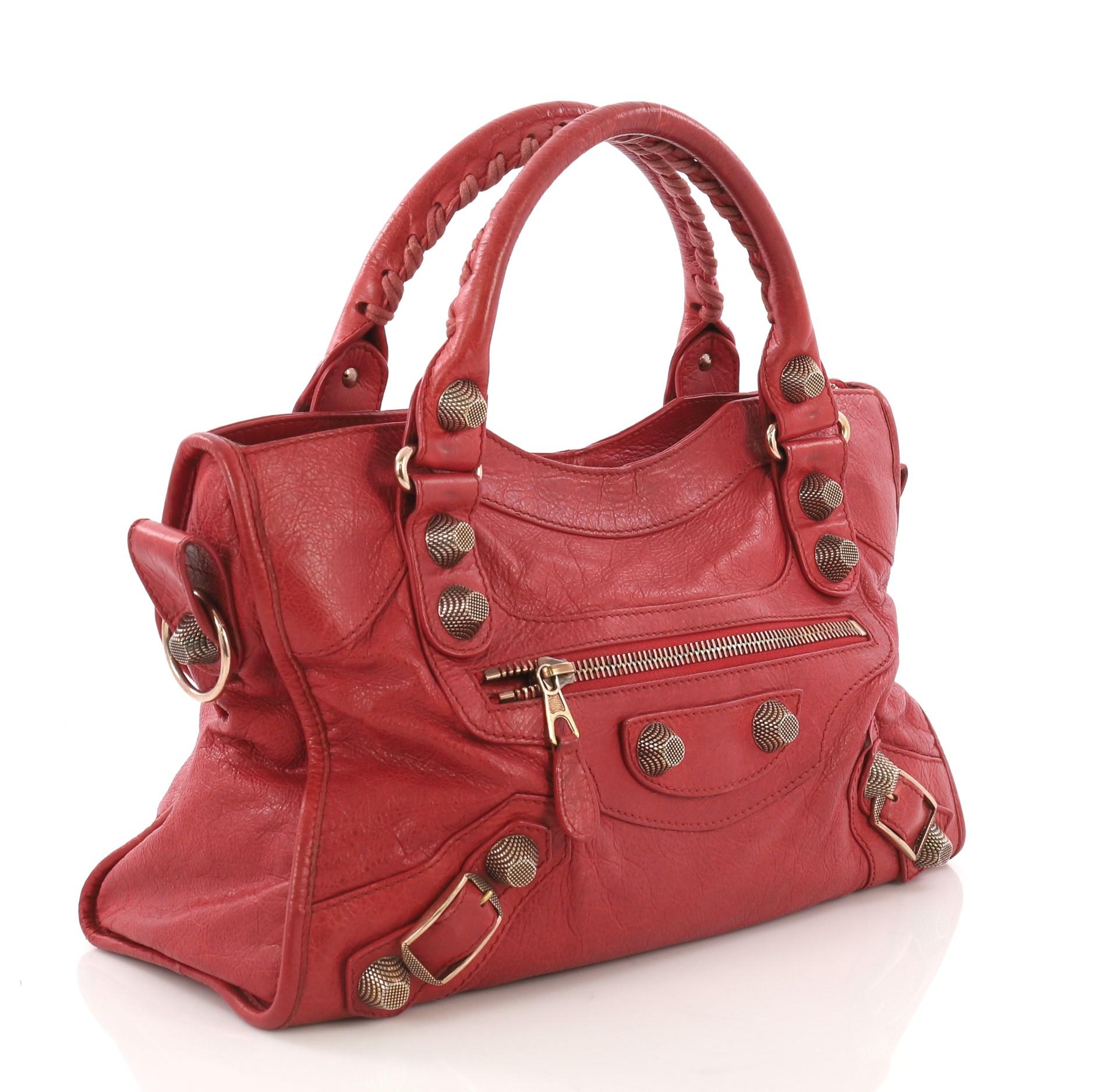 Red Balenciaga City Giant Studs Handbag Leather Medium