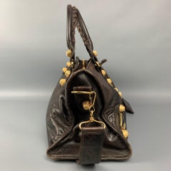 BALENCIAGA City Giant Studs Medium Brown Leather Satchel Handbag