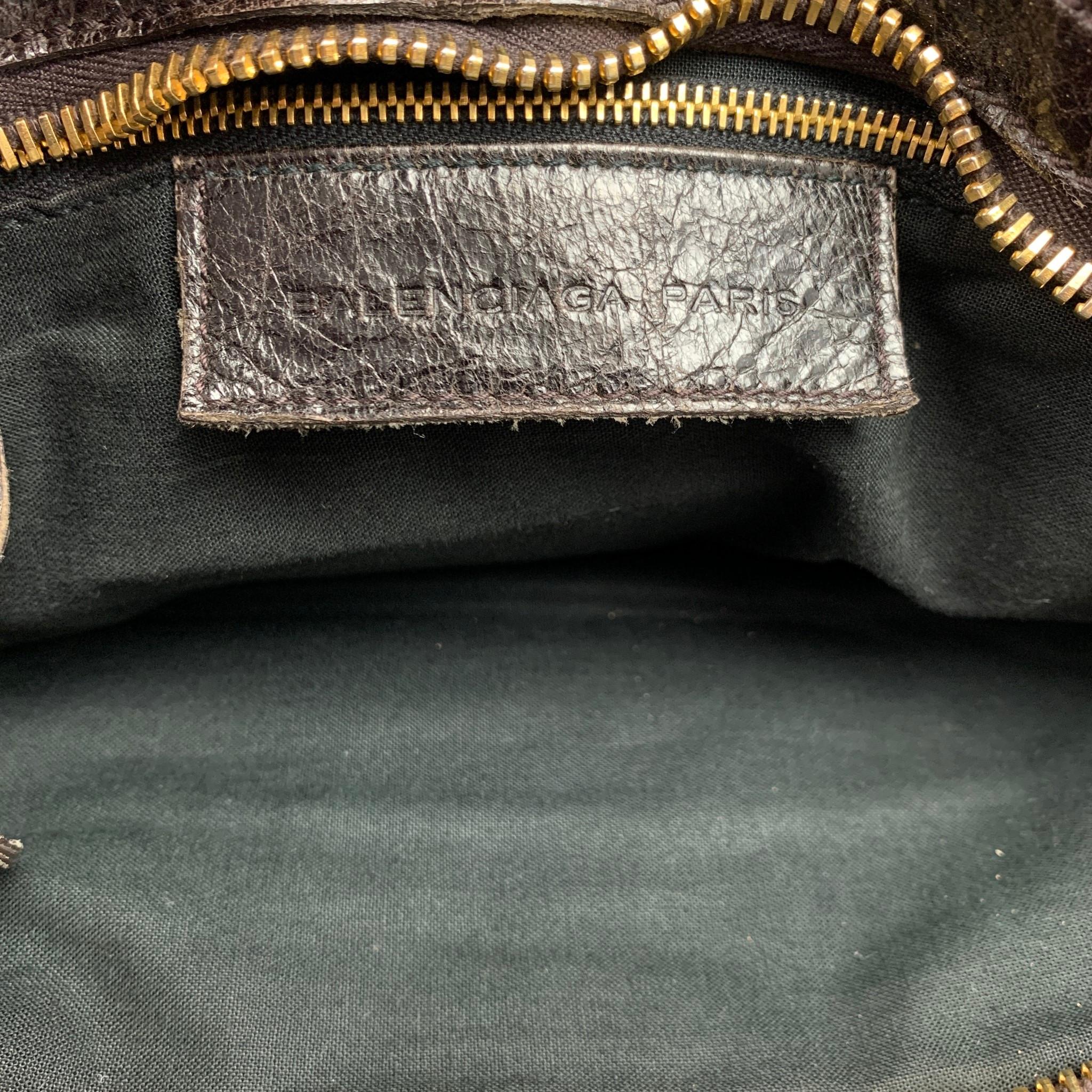BALENCIAGA City Giant Studs Medium Brown Leather Satchel Handbag In Good Condition In San Francisco, CA