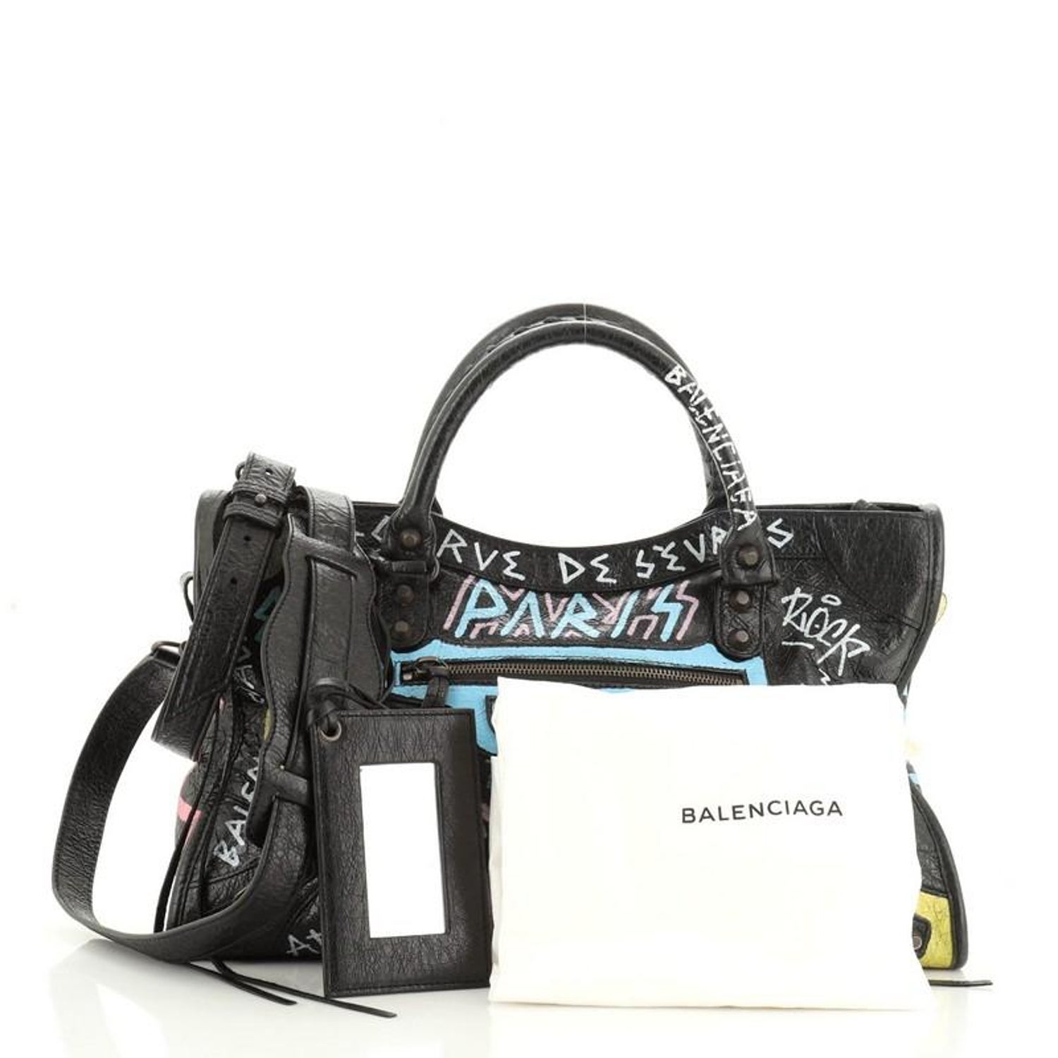 Balenciaga City Graffiti Classic Studs Bag Leather Medium At 1stdibs