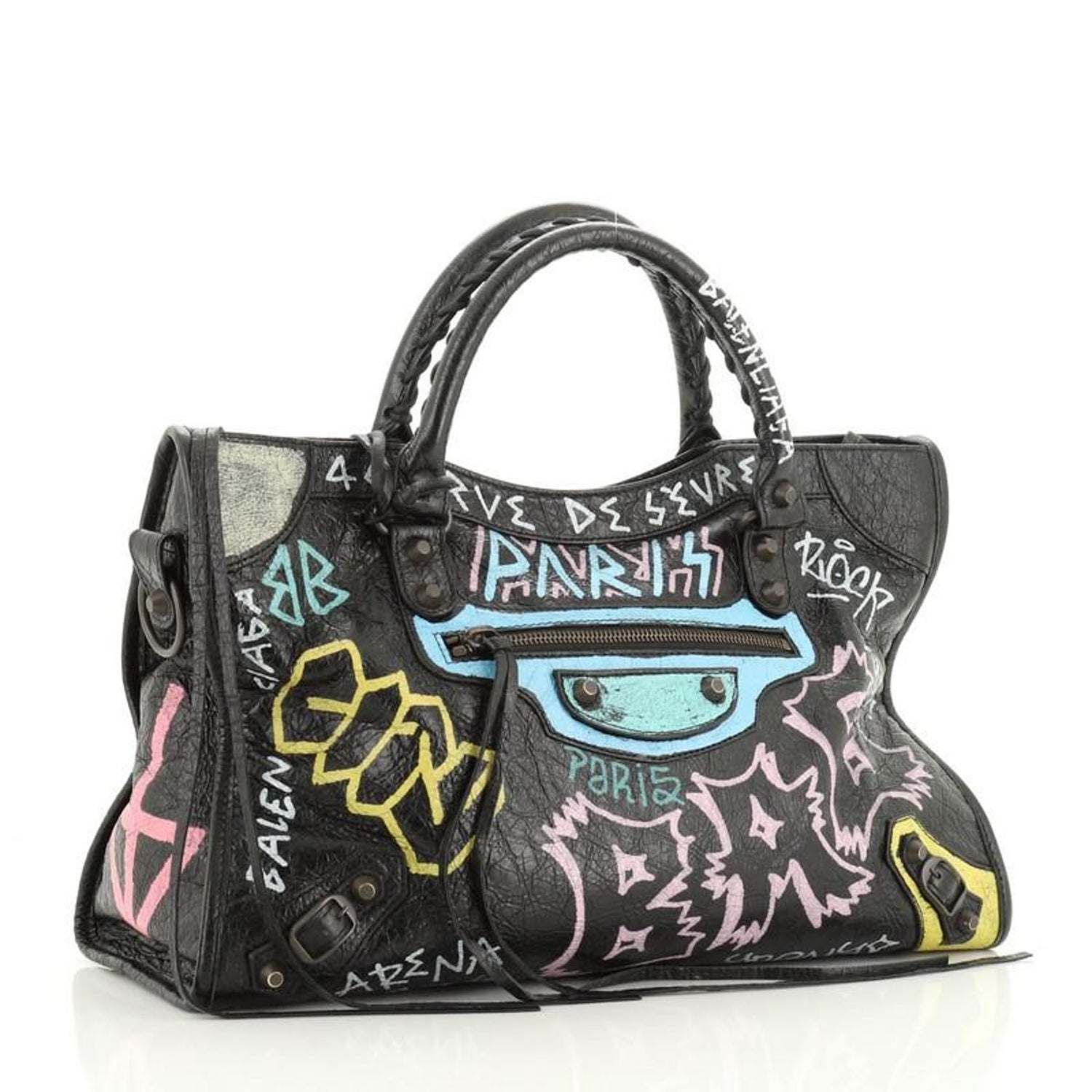 Balenciaga City Graffiti Classic Studs Bag Leather Medium At 1stdibs