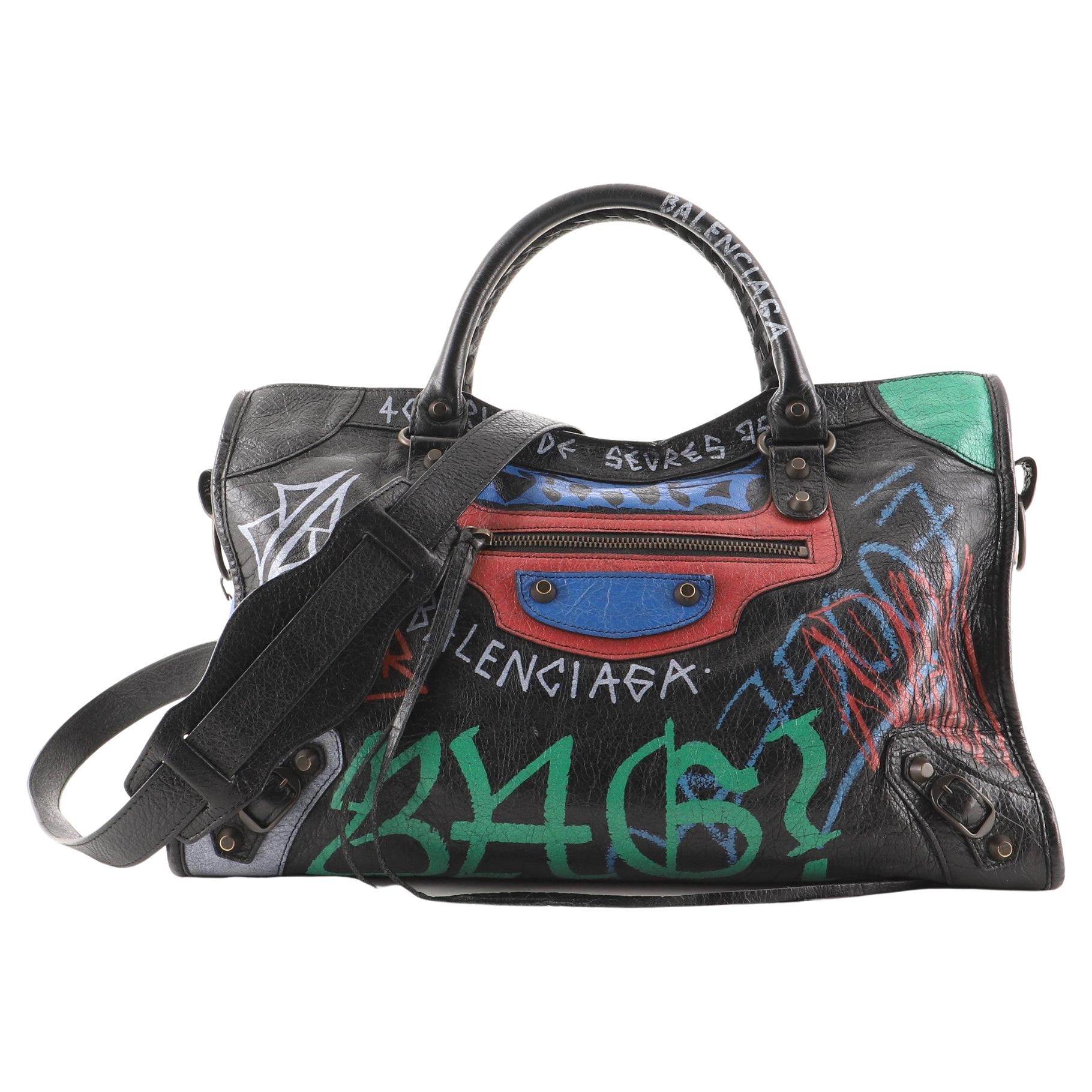 Balenciaga City Graffiti Classic Studs Bag Leather Small at 1stDibs