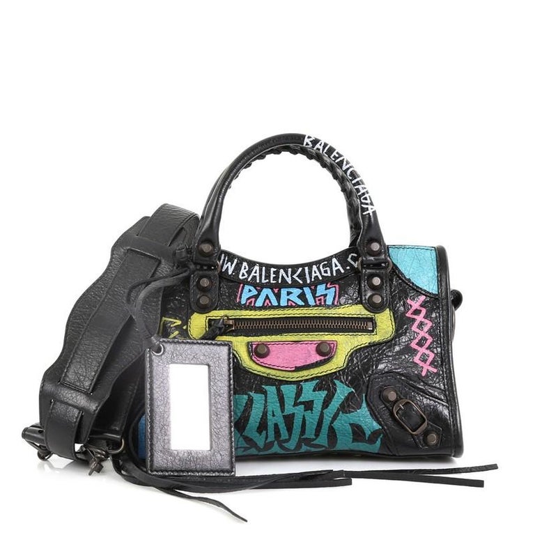 Balenciaga City Graffiti Classic Studs Bag Leather Mini at 1stDibs