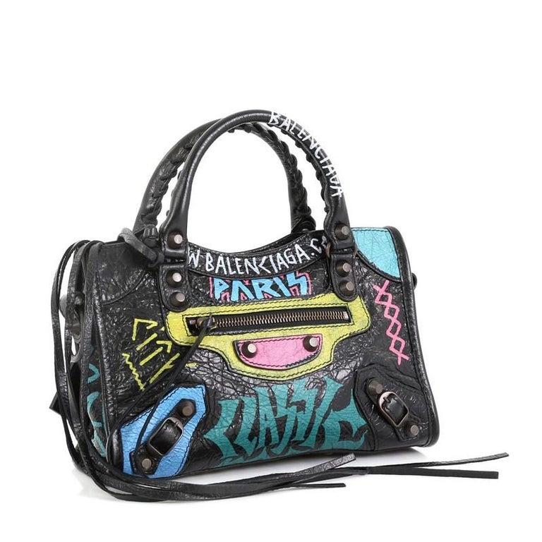 Balenciaga City Graffiti Classic Studs Bag Leather Mini at 1stDibs