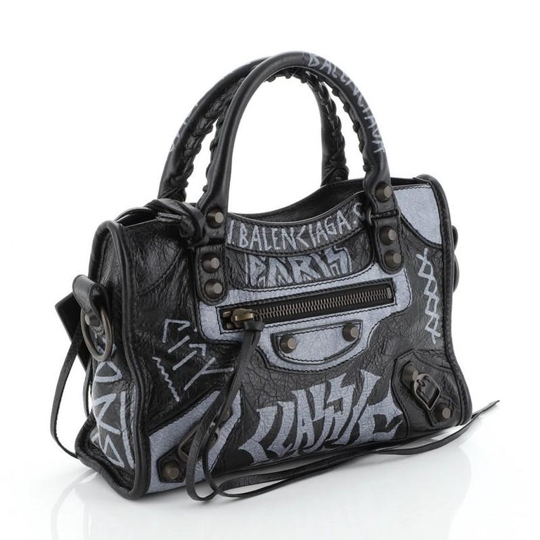 Balenciaga City Graffiti Classic Studs Bag Leather Mini For Sale at 1stdibs