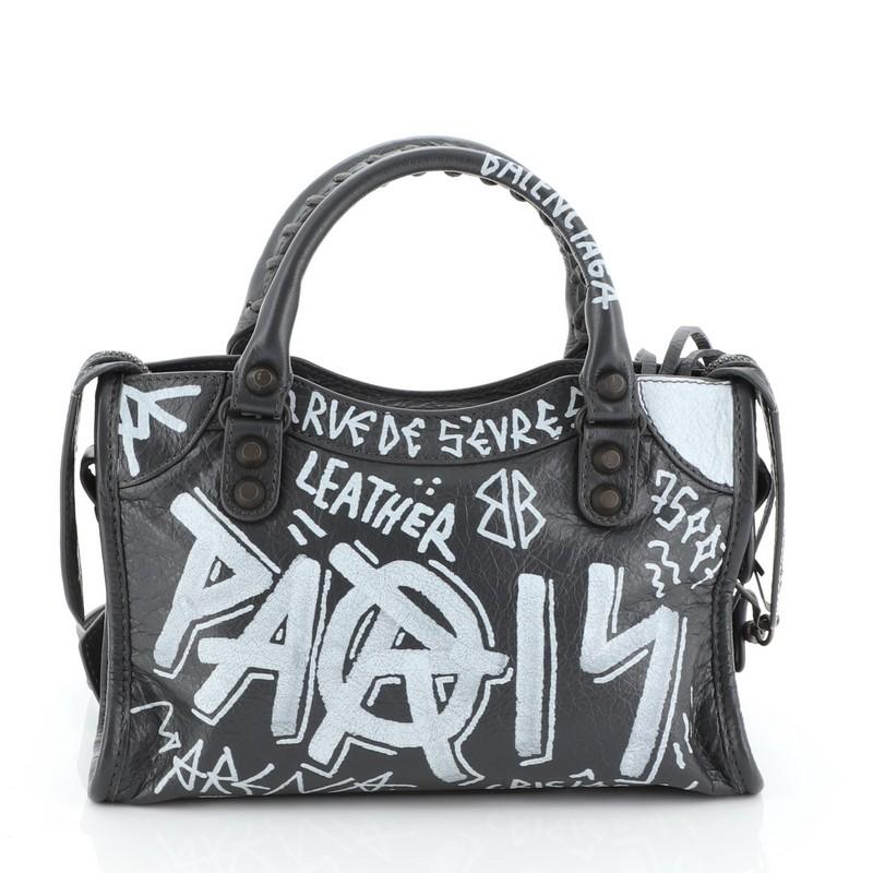 Balenciaga City Graffiti Classic Studs Bag Leather Mini In Good Condition In NY, NY