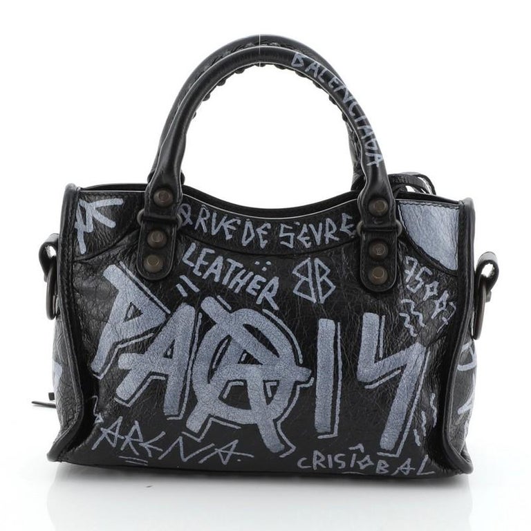Balenciaga City Graffiti Classic Studs Bag Leather Mini For Sale at 1stdibs