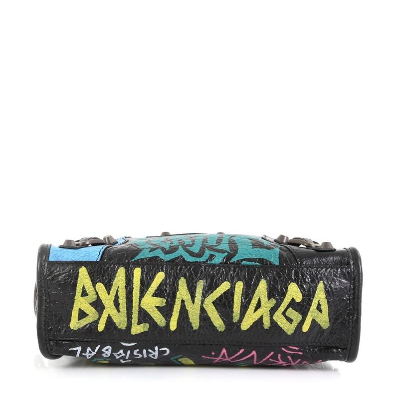 Black Balenciaga City Graffiti Classic Studs Bag Leather Mini