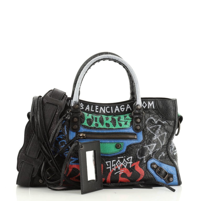 Balenciaga City Graffiti Classic Studs Bag Leather Medium at 1stDibs