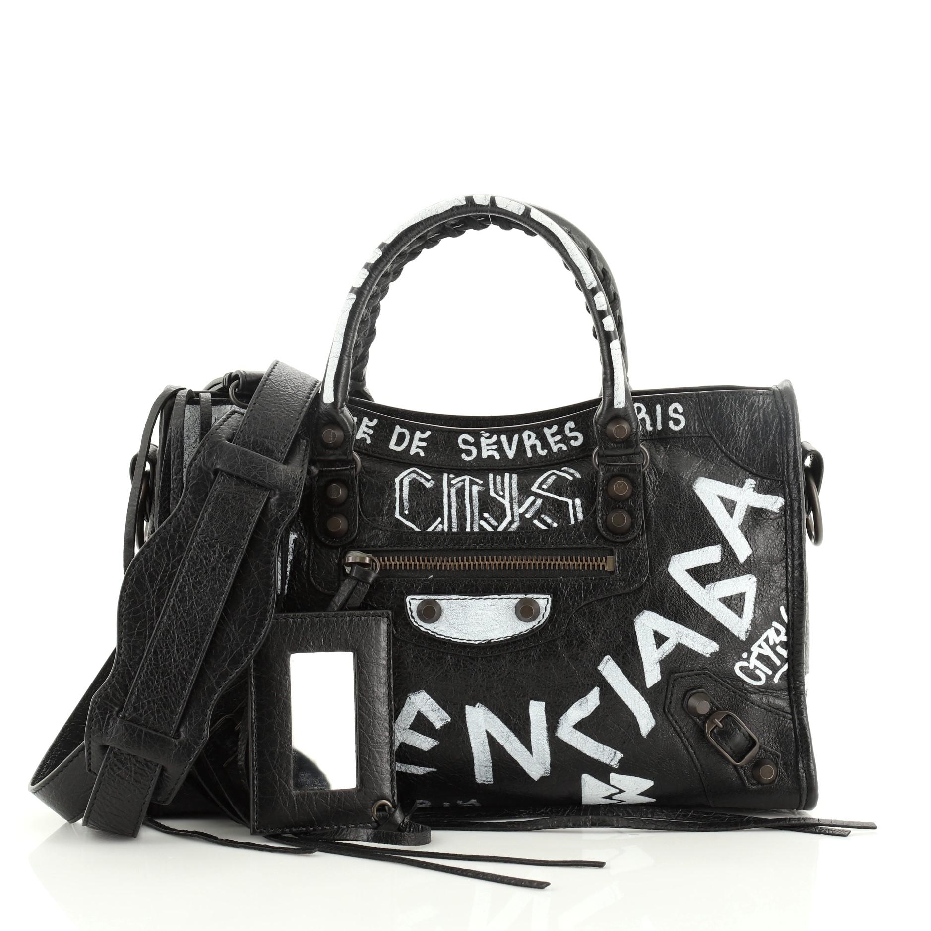 Balenciaga graffiti bag black and white cheap