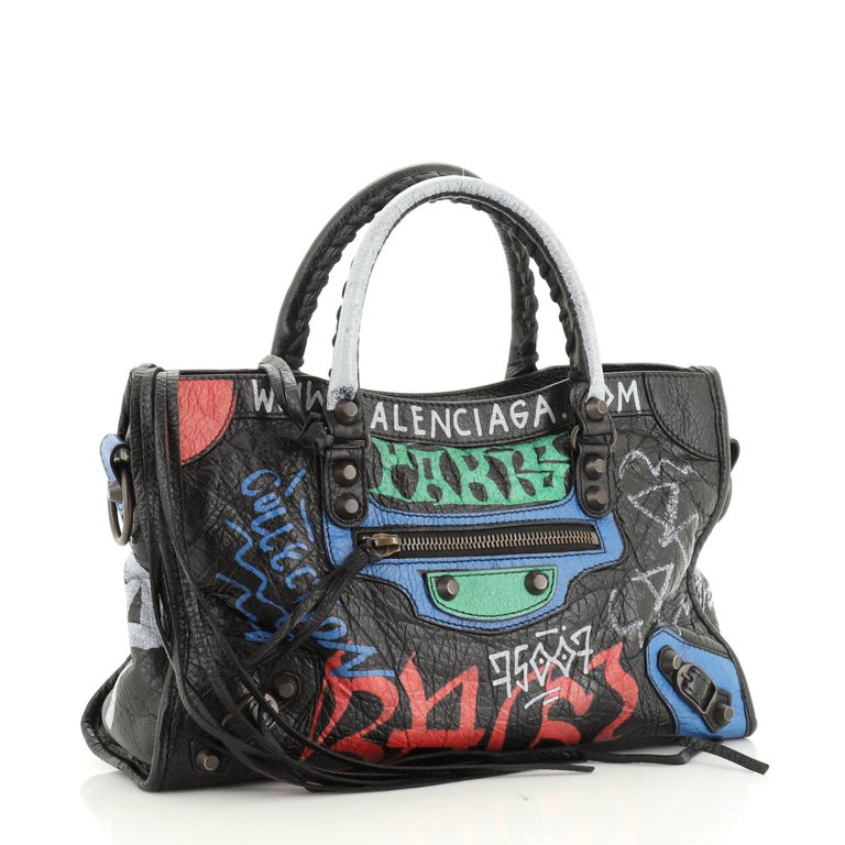 Balenciaga City Graffiti Classic Studs Bag Leather Small at 1stDibs