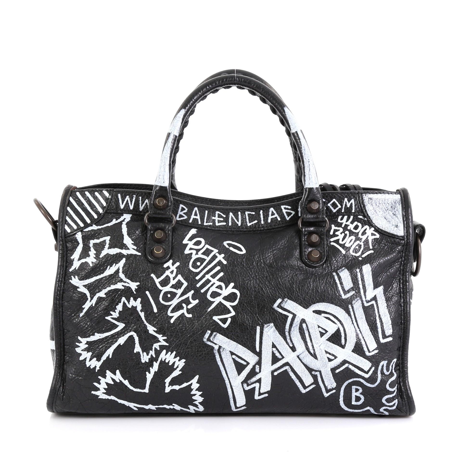 black bag with white writing