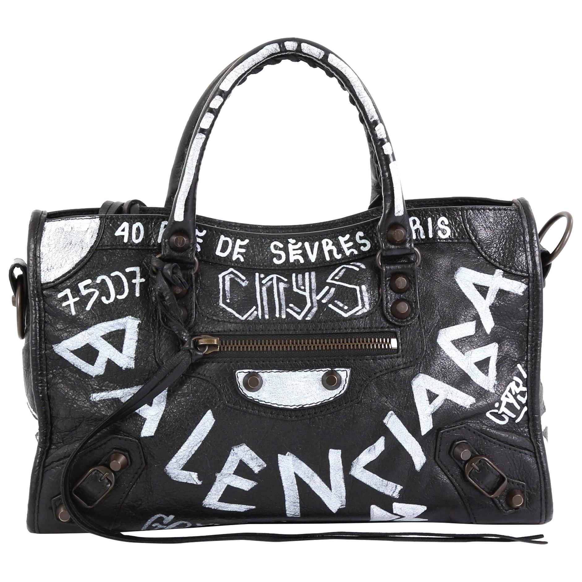 Balenciaga City Graffiti Classic Studs Bag Leather Small