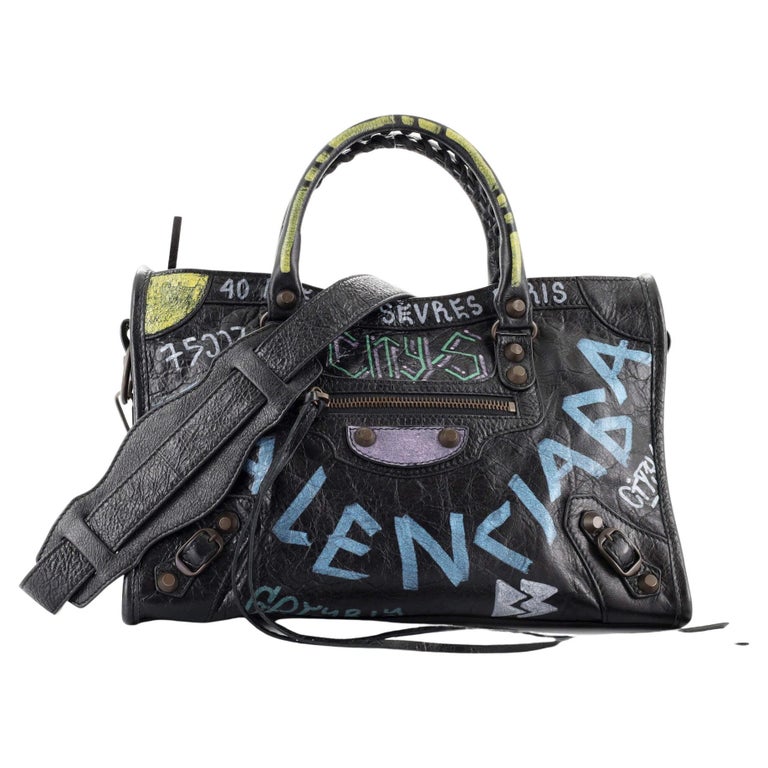 Balenciaga City Graffiti Classic Studs Bag Leather Small at 1stDibs