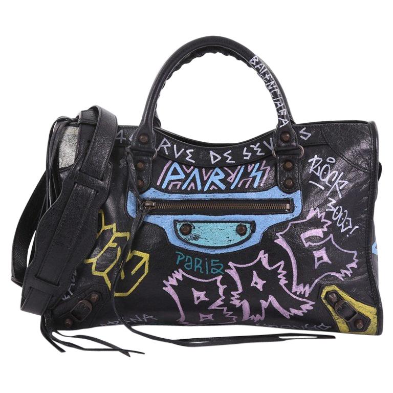 Balenciaga City Graffiti Classic Studs Handbag Leather Medium