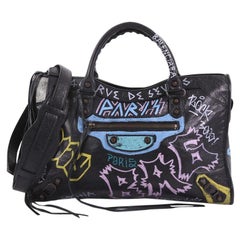 Used Balenciaga City Graffiti Classic Studs Handbag Leather Medium