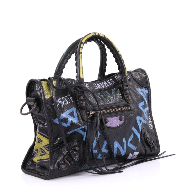 Balenciaga City Graffiti Classic Studs Handbag Leather Small at 1stDibs