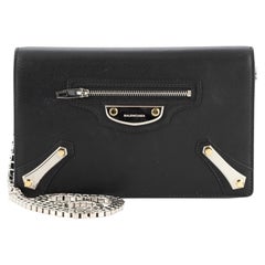 Balenciaga City Metal Plate Flat Studs Wallet on Chain Leather Small