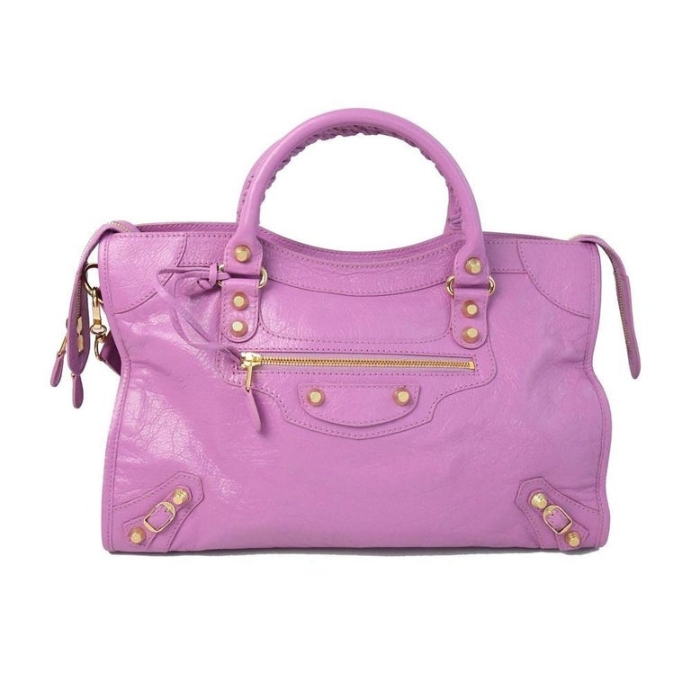 Balenciaga Classic City Gold Studs Leather Bag Pink at 1stDibs