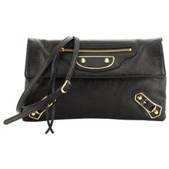 Balenciaga Classic Metallic Edge Envelope Strap Clutch Leather