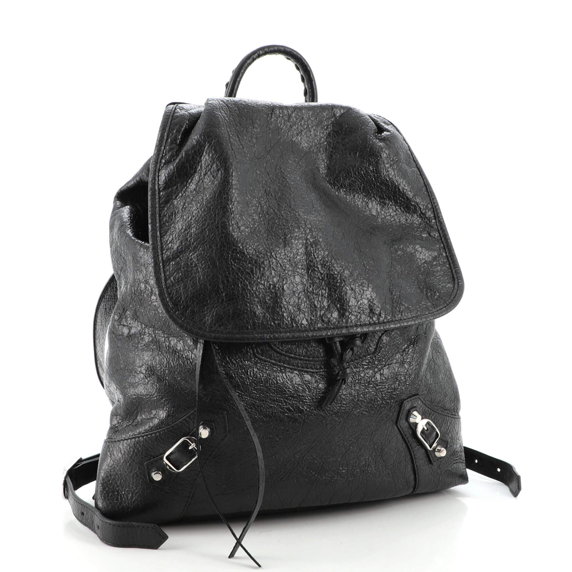 Black Balenciaga Classic Traveler Backpack Leather Extra Small Exterior Materia